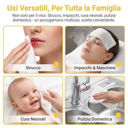 FiorDior Disposable Face Towels 100% Cotton, 300 Pieces 20 x 20 cm, 75 g/m², Dry Wipes with Pearl Texture, Soft and Durable, Fragrance Free, Dry or Wet Use