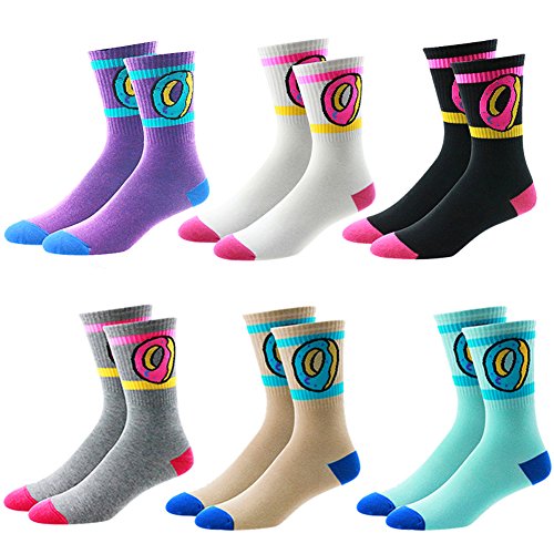 Sherry007 Unisex 6PK Donuts Cotton Long Socks Fashion Hiphop Skateboard Sport Crew High Socks, Assorted Colors, US Shoe Size 6-12