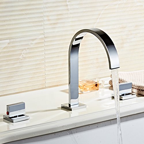 HHOOMMEE Two Handles Bath Mixer Taps Widespread Waterfall Bathroom Sink Faucet or Bath Tub Faucet, Chrome Finished, Unique Designer Vanity Cooper Plumbing Fixtures (Normal)