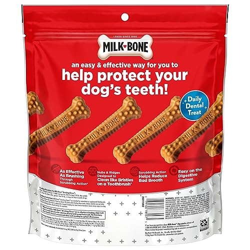 MILK-BONE ORIGINAL BRUSHING CHEWS 48 MINI DAILY DENTAL DOG TREATS SCRUBBING ACTION HELPS CLEAN TEETH