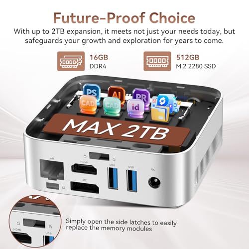 Huidun H80 Mini PC Win-11 Pro AMD Ryzen 5 (Beats 4300U/3300U/N150/N95, Up to 3.7 GHz) 16GB RAM 512GB SSD Mini Computers, HDMI+DP+USB 3.2丨4K@60Hz UHD丨WiFi+BT丨Video Editing & Graphic Design丨Silver