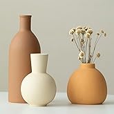 Modern Ceramic Vase Set of 3, Decorative Flower Vases for Home, Multicolor Pottery Vases for Living Room, Kitchen, Bedroom, Shelf, Rustic Farmhouse (Brown Mix)