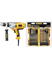 DEWALT DWD525K Kit de taladro de percusión con mango medio VSR de 2 pulgadas con juego de brocas de taladro de titanio DEWALT DW1354 de 14 piezas
