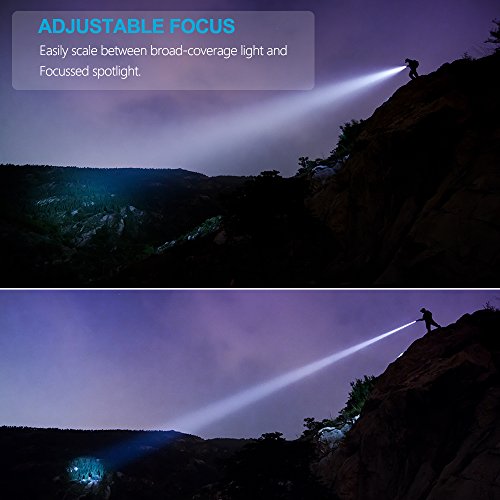Linterna LED Alta Potencia Recargable Tactica Militar Linterna Resistente al Agua Ipx8 1200 LM CREE LED de Enfoque Ajustable Portátil,Carga...
