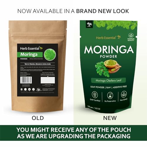 Herb Essential Organic Moringa Powder (Wild Grown) - 100g, Superfood for Smoothies, Drinks, Tea & Recipes