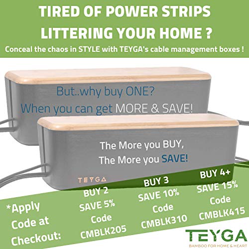 TEYGA Bamboo Cable Management Box - Stylish Cord Organizer Box Hides Power Strip and Keeps Cords Untangled - Surge Protector Cover Keeps Children Safe - Eco Friendly TV Cord Box for Home and Office - Thumbnail 6