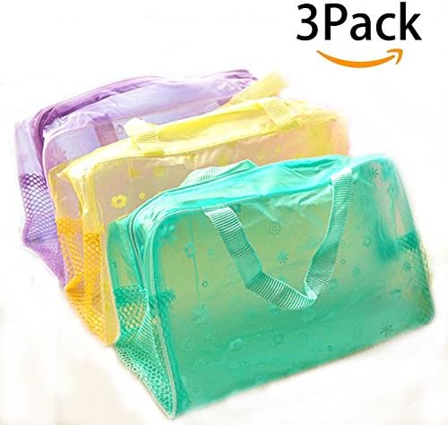Youmily 3 Pack Clear Cosmetics Makeup Bags, Waterproof Plastic Travel Toiletry Organizer Cases
