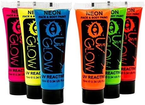 UV Glow Blacklight Face and Body Paint 0.34oz - Set of 6 Tubes - Neon ...