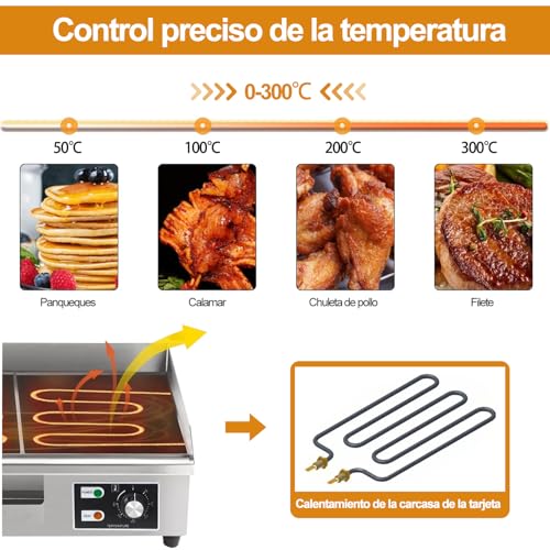 WELIKERA Plancha Eléctrica Comercial de 17 Pulgadas, Inoxidable Plancha de Encimera Eléctrica Industrial, Control de Temperatura Ajustable, Parrilla Plana Eléctrica para Restaurante,110V, 3000W