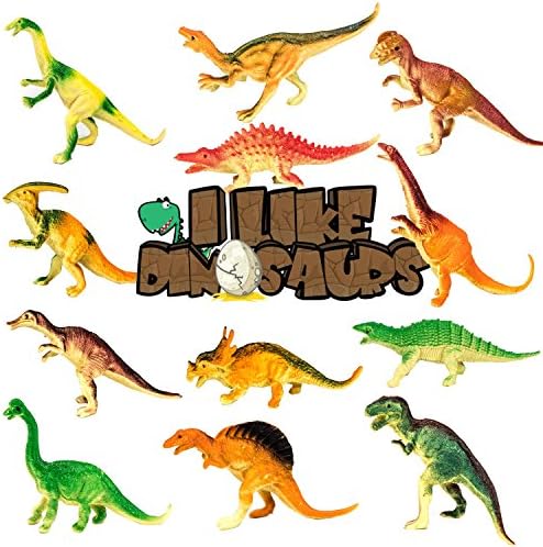 I Like Dinosaurs 12 Pack of Realistic Medium Sized 4 " - 5 " Inch Plastic Dinosaur Toys