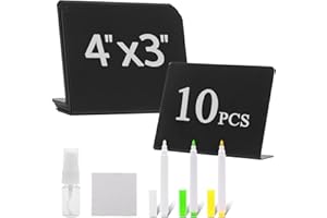 MOSTHINK 10 Pack Mini Chalkboard Signs for Chalk Sign, Food Labels Set for Party Buffet, Reusable Small Tables Sign with 3 Colors Chalks, Bottle and Cleaning Cloth (4"x3")