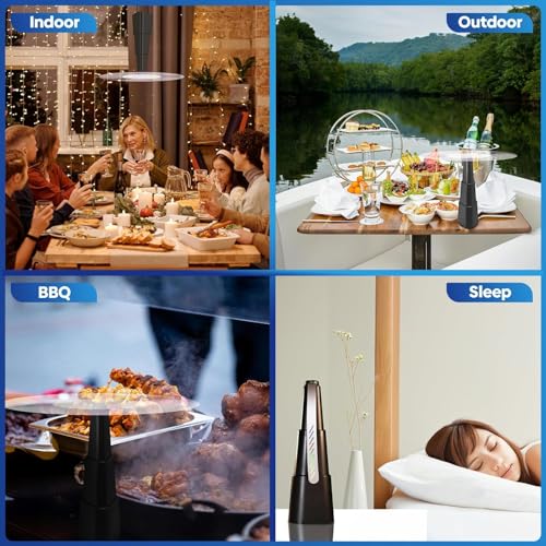NEOXMERIA 4 Piezas Ventilador Repelente De Moscas De Mesa De Comedor, Ventilador Moscas Mesa, Mosca con Cuchillas Holográficas,Repelente Moscas para restaurantes, picnics al Aire Libre, Patios