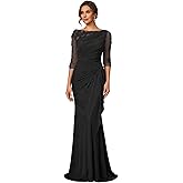 Geforsp Mermaid Lace Mother of The Bride Dresses for Women 3/4 Sleeve Ruffle Chiffon Long Formal Evening Gown