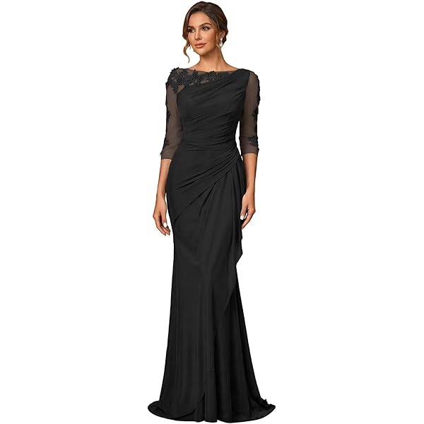 Amazon.com: Alex Evenings Women's Long Matte Jersey Mother of the Bride Dress  with 3/4 Illusion Sleeves (Petite and Regular Sizes), Classic Black, 4P :  Clothing, Shoes & Jewelry