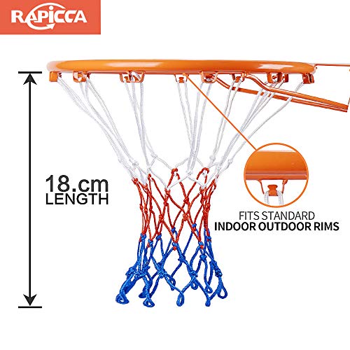 RAPICCA Heavy Duty Basketball Net Replacement 2 Packs- All Weather Anti Whip, Fits Standard Indoor or Outdoor Rims - White/Red/Blue, 12 Loops
