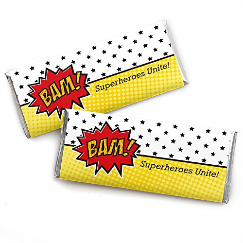 Big Dot of Happiness Bam Superhero - Candy Bar Wrappers Baby Shower or Birthday Party Favors - Set of 24