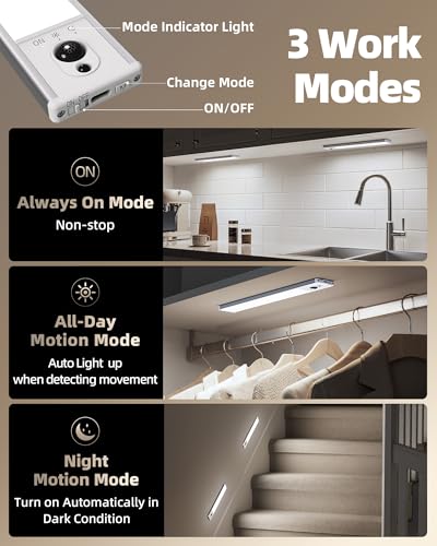 EZVALO 5-Pack Under Cabinet Lighting, 2400mAh Motion Sensor Light, Closet Lights Wireless, Dimmable, Timer, Magnetic, with Remote Control for Kitchen, Pantry, Stairs