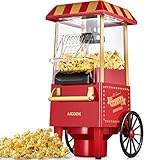 Aicook Hot Air Popcorn Popper Maker with Measuring Cup, No Oil Needed, FDA and ETL Approved, Red
