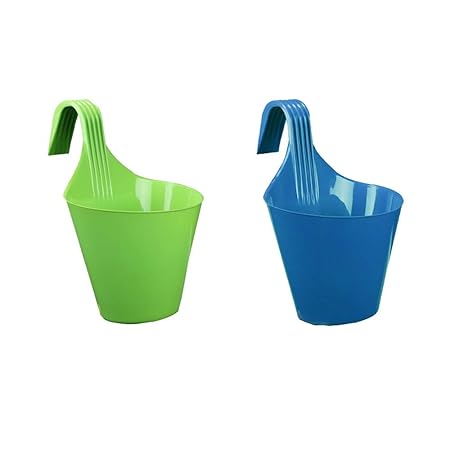 Kraft Seeds Hanging Hook Planter Semi Round Glossy Finish Pots for Home & Balcony Garden 20.5cm x 13.5cm Mouth (Pack of 2), Colorful Set