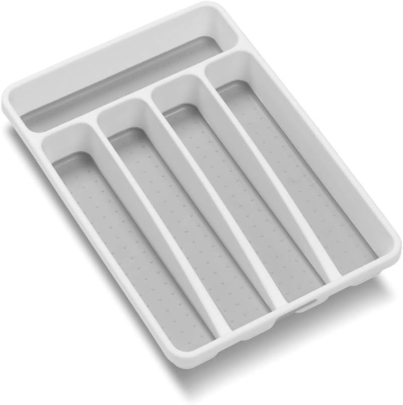 madesmart Classic Mini Silverware Tray - White | CLASSIC COLLECTION | 5-Compartments | Kitchen Organizer |Soft-grip Lining and Non-slip Rubber Feet | BPA-Free -