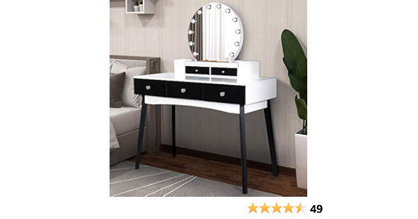 Amazon Com Makeup Vanity Table Set With Led Mirror Adjustable Brightness Dressing Table With Drawers Bedroom Cushioned Stool Bedroom Makeup Vanity Desk Multifunctional Writing Desk Black White Kitchen Dining