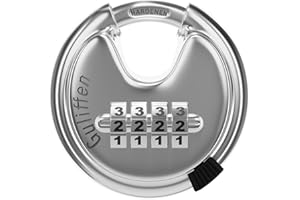 Guliffen Discus Combination Lock,Heavy Duty Stainless Steel Disc Combination Padlock for Storage Unit, Sheds, Garages and Trailer