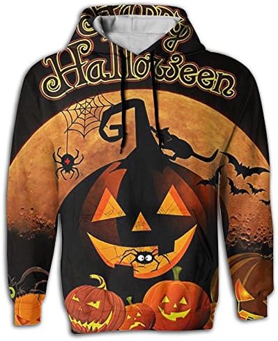 Happy Halloween and Pumpkin Flame Poster Men's College Fashion Hooded Sweatshirt With Kangaroo Pocket