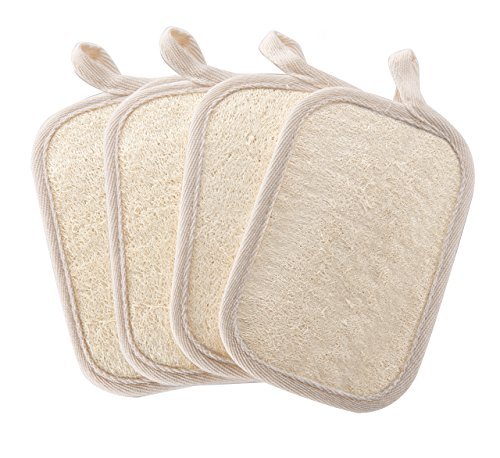 Exfoliating Loofah Sponge Pads (Pack of 4) - 100% Natural Luffa and Terry Cloth Materials Loofa Sponge Scrubber Body Glove - Men and Women