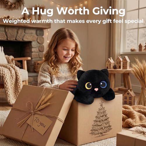 Mewaii Weighted Teddy Black Cat Plush 2.3kg, Dual Hot-Cold and Adjustable Weight Stuffed Animal for Comfort & Cozy, Cuddly Real Hug Cat Plushie Gifts for Women & Girls & Kids, 50cm(23inch)