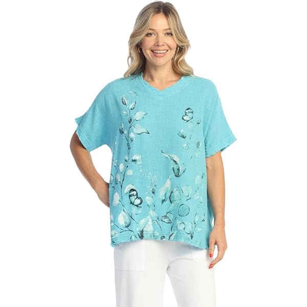 Jess & Jane Mineral Washed Gauze Short Sleeve Top - M104 at