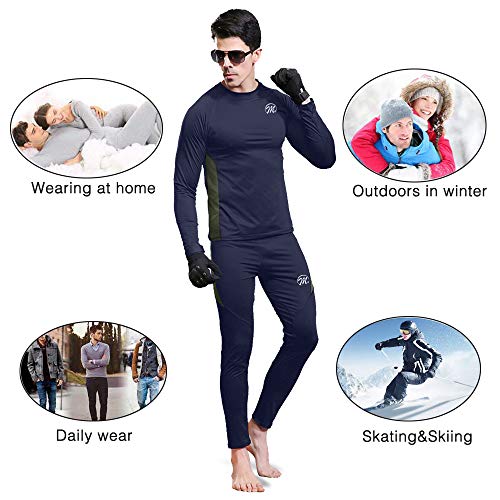 Men's Thermal Underwear Wintergear Fleece Long Johns Compression Base Layer Set Skiing Warm Top & Bottom (Blue, XXL)