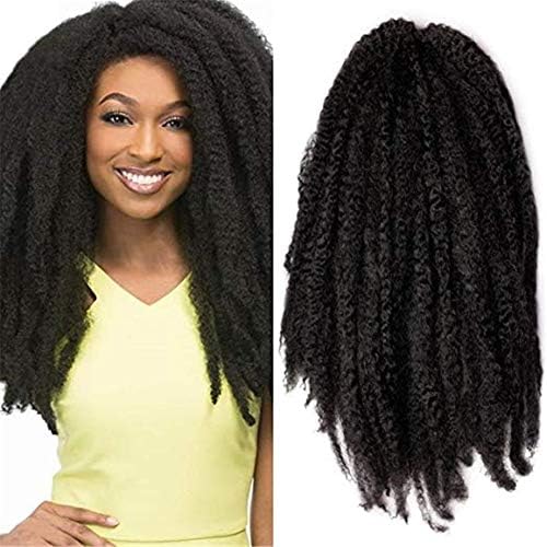 TOUFATIAN 3 Pack/Lot Afro Kinky Curly Marley Braids Hair Extensions Synthetic Twist Crochet Braiding Black Hair Weave (3pc 18Inch)