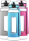 Swig Savvy Sports Water Bottle 32oz - 25oz - 16oz - with Silicone Sleeve. Fruit Infuser Water Bottle Filter and Leak Free Flip Top, EZ Open with One Click,Tritan Co-Polyester Plastic