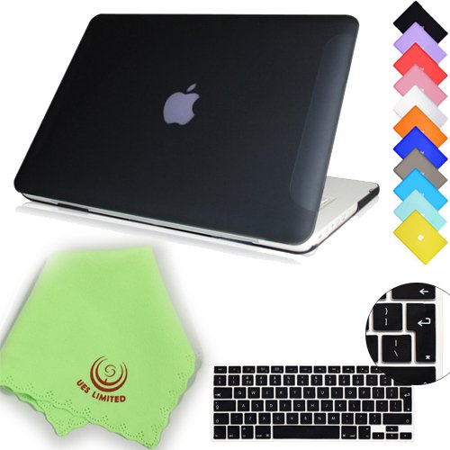 UESWILL 2in1 Smooth Matte Hard Shell Case with EU/UK Version Silicone Keyboard Cover Compatible with 13 inch White Unibody MacBook (Model: A1342), Black