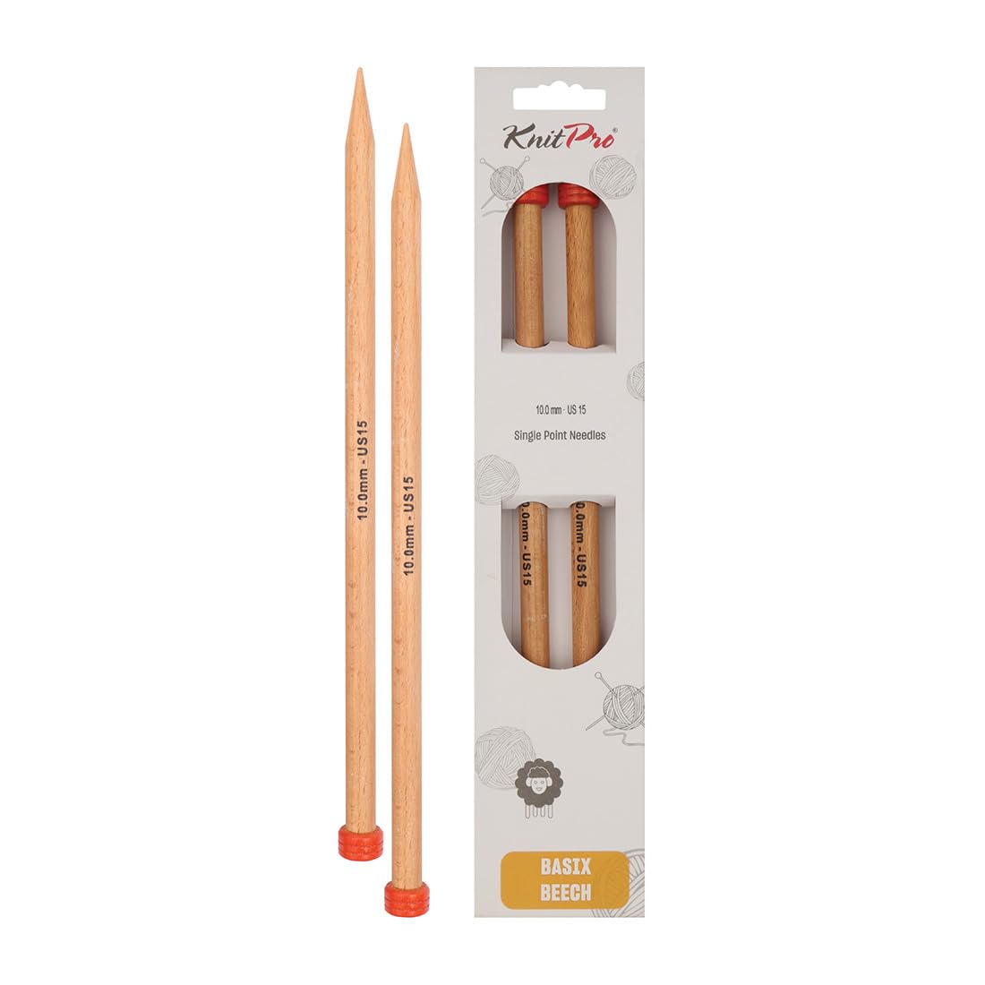 KnitPro Basix Beech Single Pointed Needles 10" (25cm) | 10.00mm — image 1