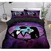 Ankeyoo 3pcs Nightmare Christmas Duvet Cover Sets, Jack and Sally Rose Decor,100% Microfiber Galaxy Bedding Set with Pillow Shams 3PCS Bedding, No Comforter (King (U.S. Standard))