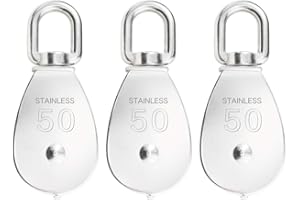 BNYZWOT M50 Single Pulley Snatch Block Lifting Crane Heavy Duty Swivel Hook 304 Stainless Steel, 3/8" Rope x 2" Sheave, 800 lbs Load (3PCS)