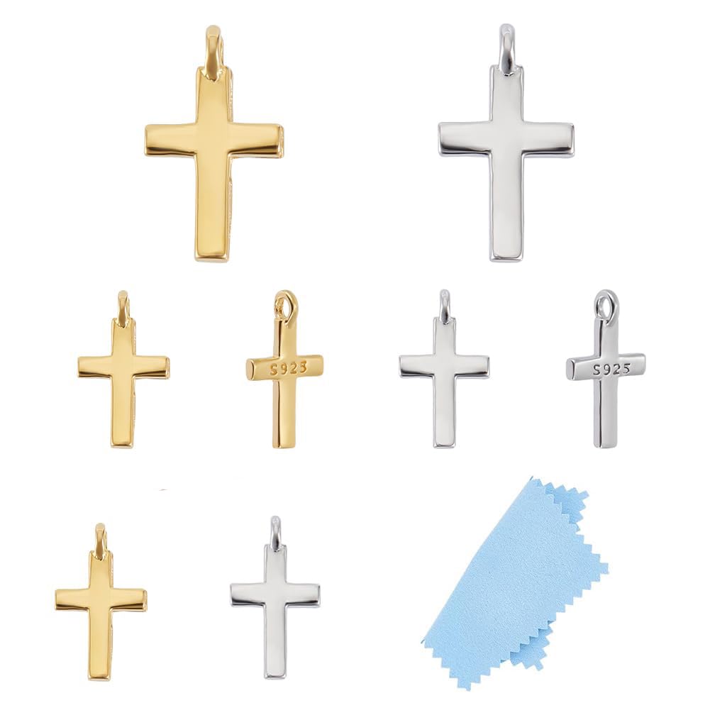 UNICRAFTALE 4Pcs 2 Colors Rhodium Plated 925 Sterling Silver Cross Charms for Charms Bracelets Jewelry Making
