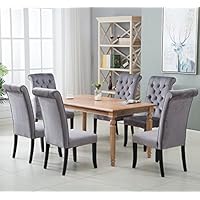 EiioX Luxurious Armless Dining Tufted Fabric Upholstered, Leisure Padded Solid Wood Legs Living Room Chair Set of 2, Grey