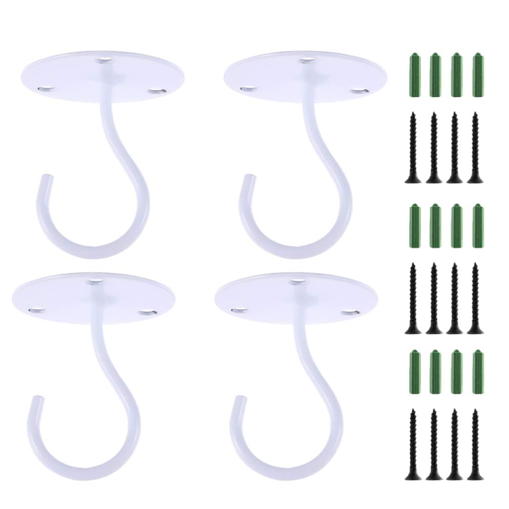 BESTonZON 4PCS Heavy Duty Wall Mount Ceiling Hook for Hanging Plants Screw in Ceiling Hook for Plant Indoor Bird Feeder Flower Pots String Lights Lanterns (White)
