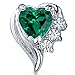 Peora Simulated Emerald Angel Wing Earrings 925 Sterling Silver, 1 Carat Total, Heart Shape 5mm, Friction Backs, Dainty Green Earrings, May Birthstone