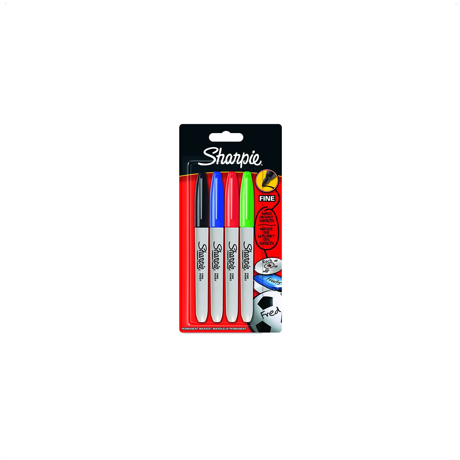 Sharpie Fine Permanent Marker - Assorted Standard Colours (Pack of 4)