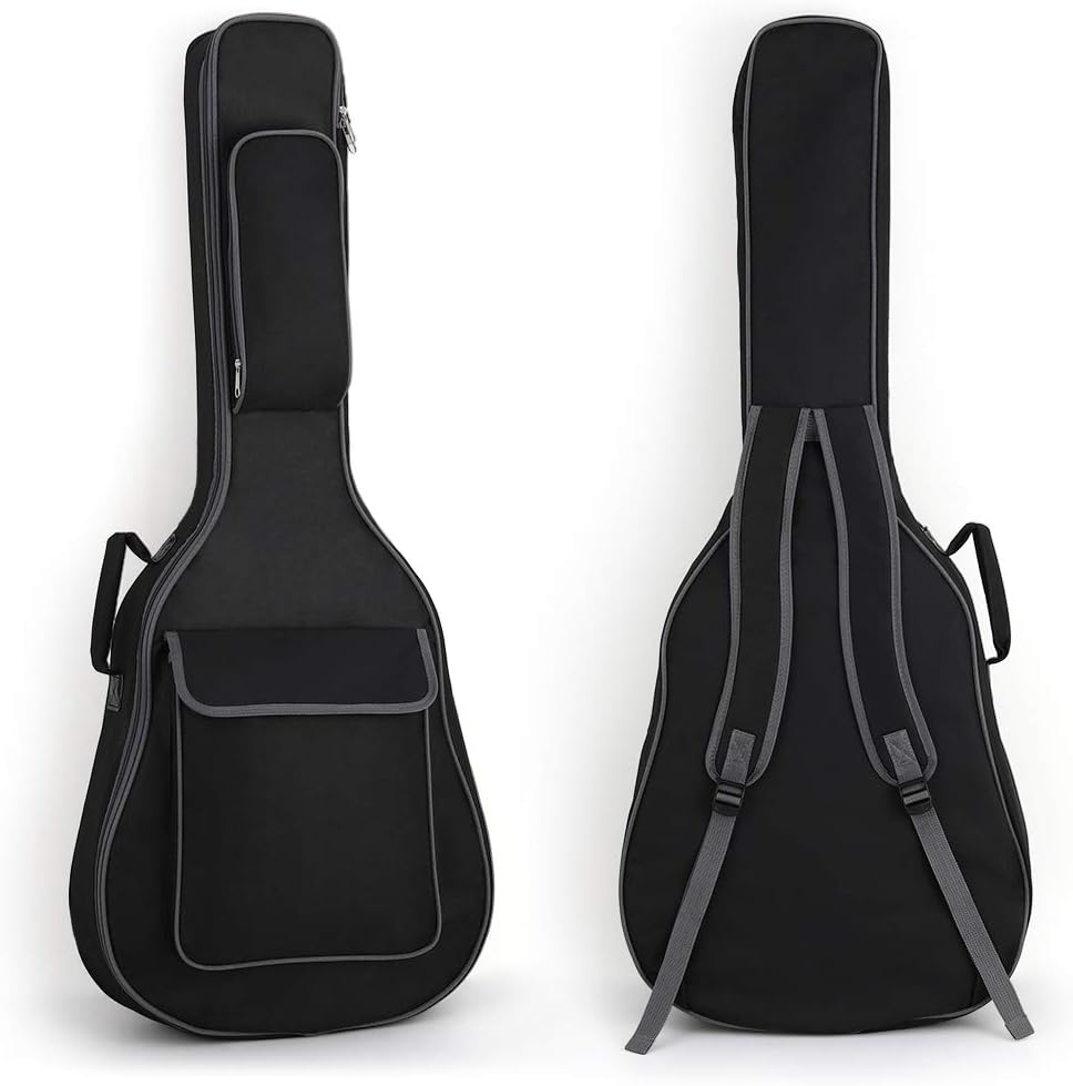 Guitar Bag Waterproof Guitar Case with Pockets Organizer Durable Handle Held and Adjustable Shoulder Strap Folk Gig Bag, Black