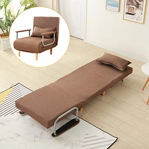 windaze Folding Sofa Bed Portable Sleeper Chaise Lounges with Detachable Armrest and Memory Foam Mattress,Leisure Recliner Lounge Couch Guest(Coffee)