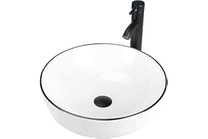 KGAR Ceramic Bathroom Vessel Sink 16x16 Round Porcelain Bathroom Sink Above Counter Basin Washing Bowl with Faucet Pop up Drain Combo, White