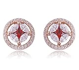 Acefeel Women's 18K White Gold Plated Round Cubic Zirconia and Ruby Stud Earrings with Clear Crystal E118