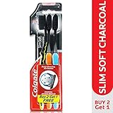Colgate Slim Soft Charcoal Toothbrush (Pack of 3) 17x Slimmer Soft Tip Bristles