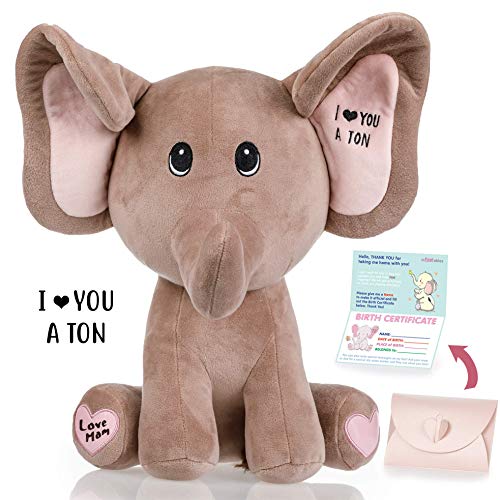 Baby Elephant stuffed animal - The Original I Love You a Ton Large Elephant plush animals toy. Gifts for Baby Showers, Birthdays, Valentines or Christmas. Cute, Fun, Soft and Pre Gift Wrapped Plushies