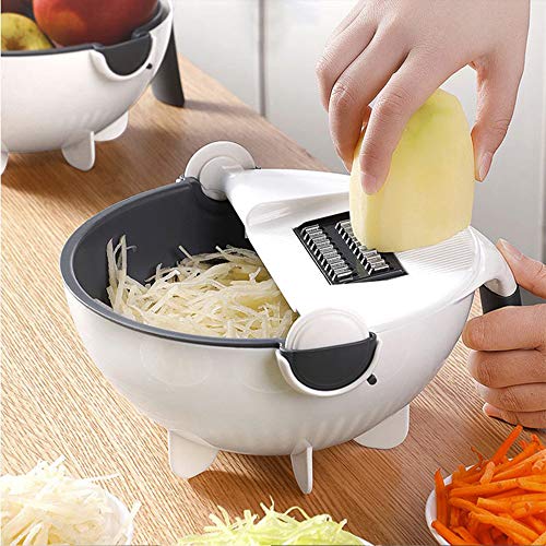 Rotate the Vegetable Cutter with Drain Basket 9 in 1 Slicer, Multi-functional Magic Kitchen Veggie Fruit Shredder Grater Slicer