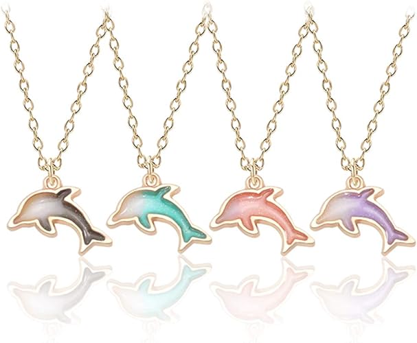 Mingjun Lot De 4 Pendentifs Dauphin Dessin Anime Collier Clavcile Chaine Collier Pour Femme Et Fille Amazon Fr Bijoux